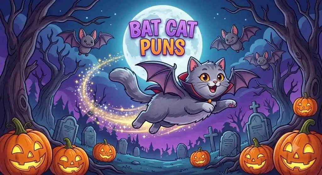 Flying bat cat under moon