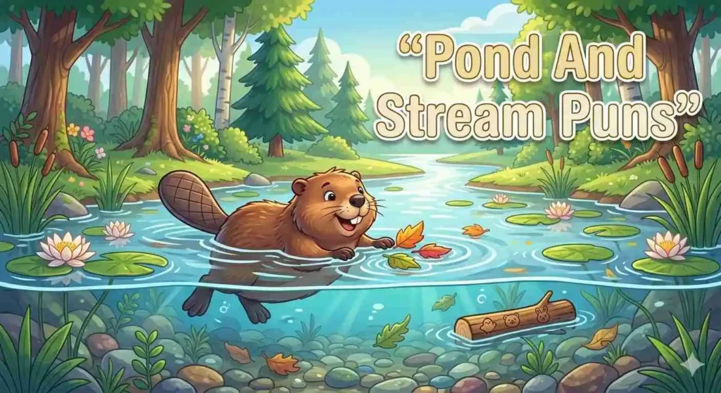 Cute beaver swimming in pond stream.