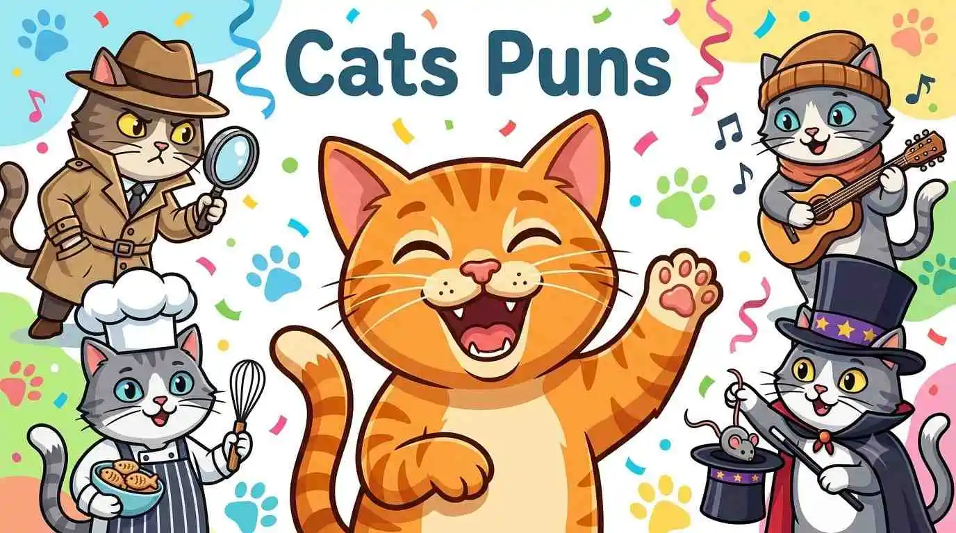 Funny cartoon cats making puns