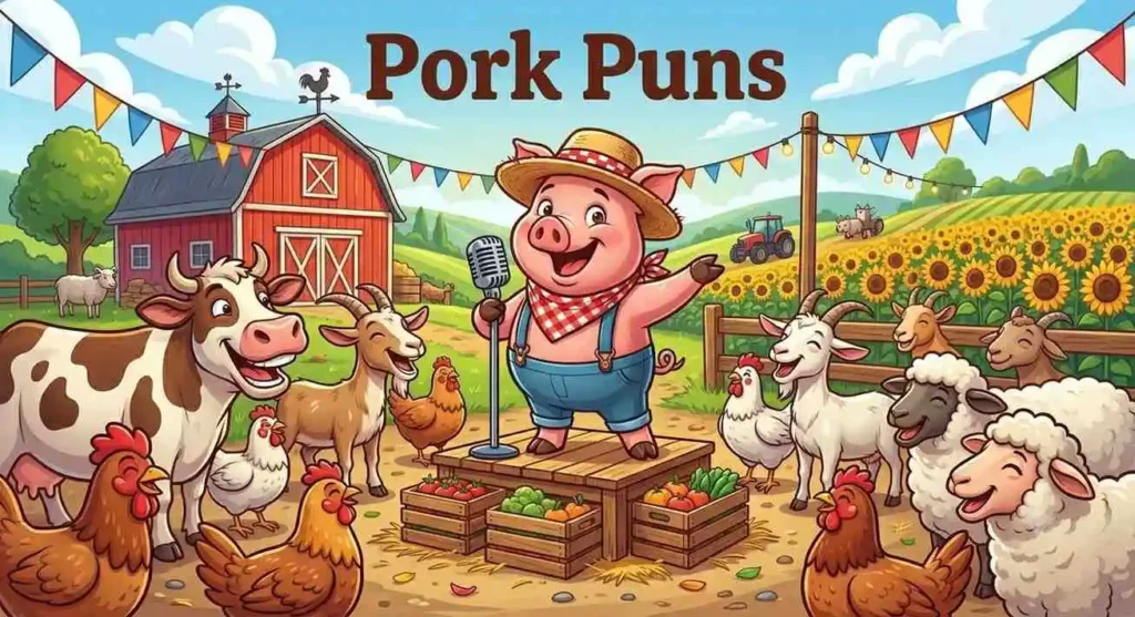 Playful pig sharing pork jokes