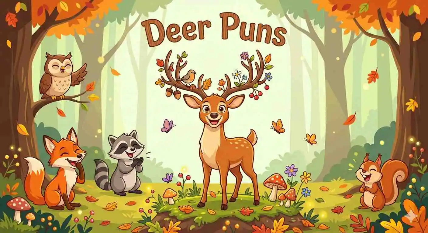 Cartoon deer sharing funny puns