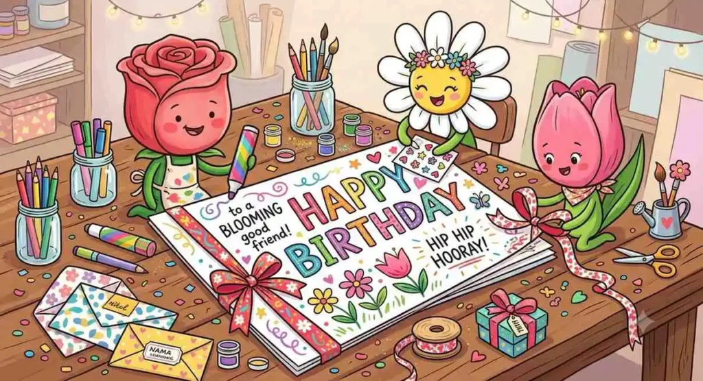 Floral birthday greeting card illustration