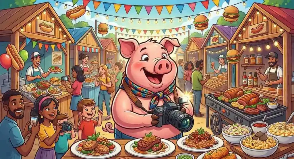 Foodie pork chop enjoying feast.