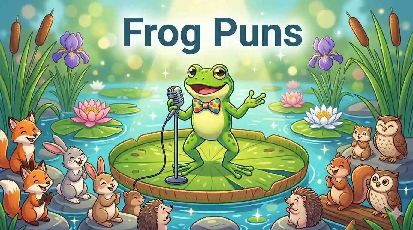 Funny cartoon frog telling jokes