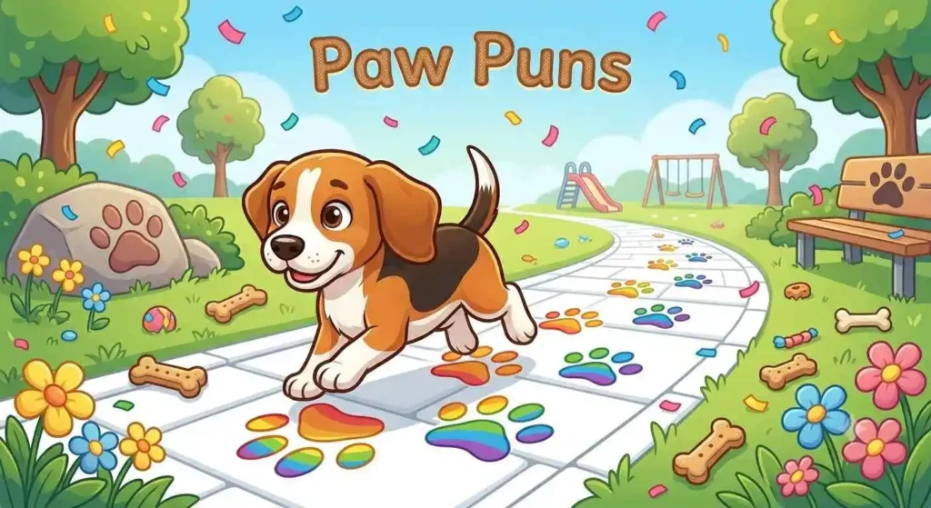puppy leaving colorful paw prints