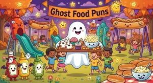 Cute ghost holding spooky snacks