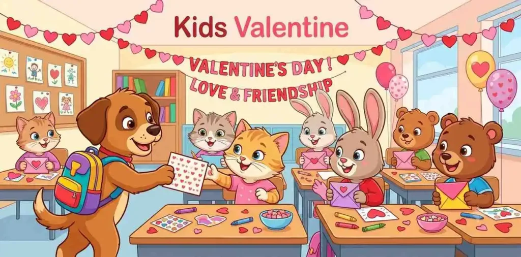 Puppy sharing Valentine cards