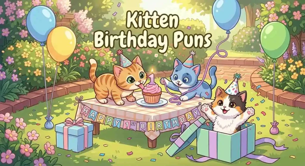 Cute kitten birthday celebration