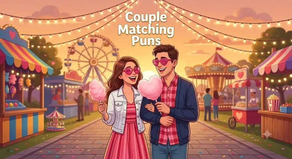 Romantic cartoon couple matching outfits