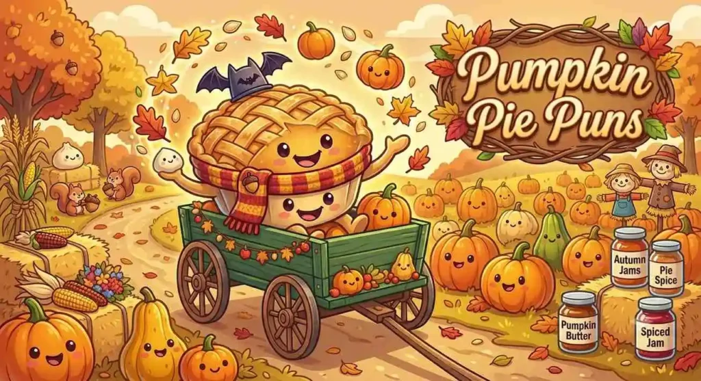 Cute pumpkin pie autumn scene