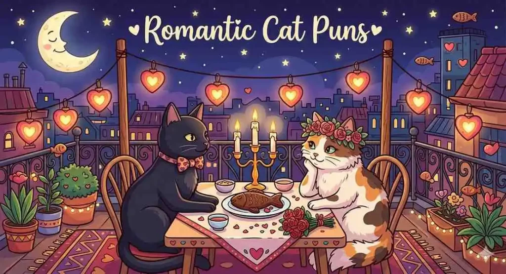 Romantic cartoon cats with roses