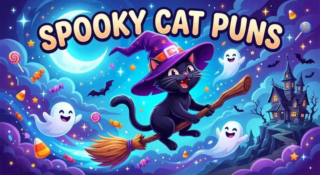Black cat wearing witch hat
