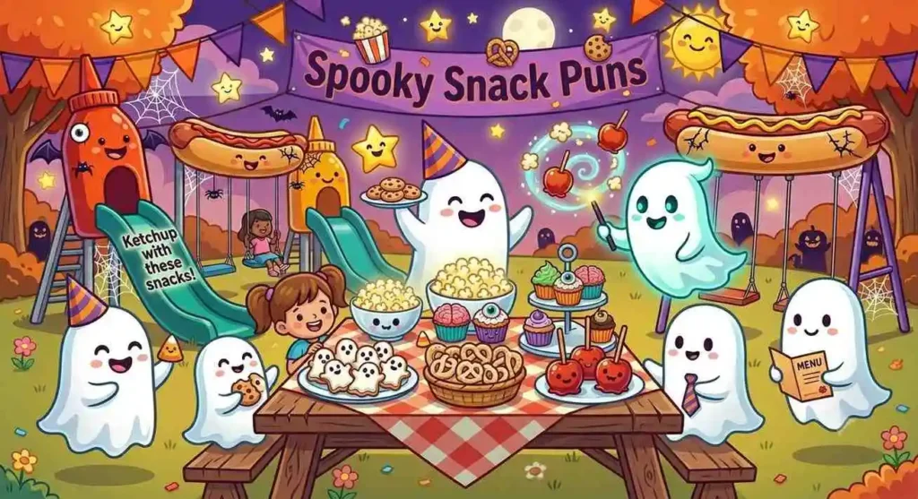 Funny ghost sharing spooky snacks