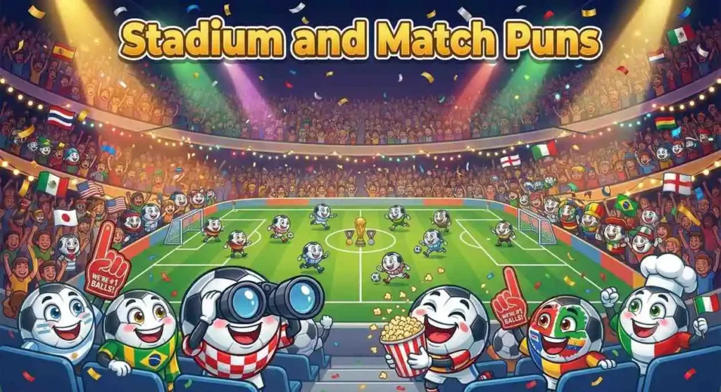 Funny soccer fans in stadium