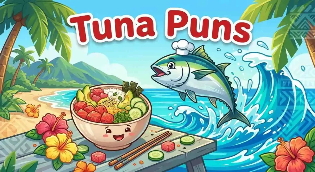 Tuna jumping beside poke bowl