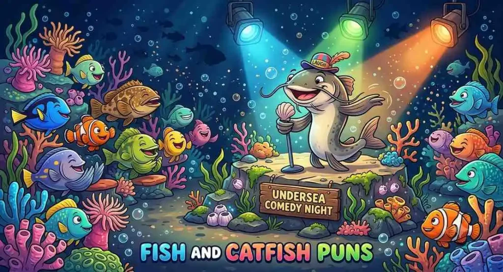 Funny catfish performing underwater comedy act