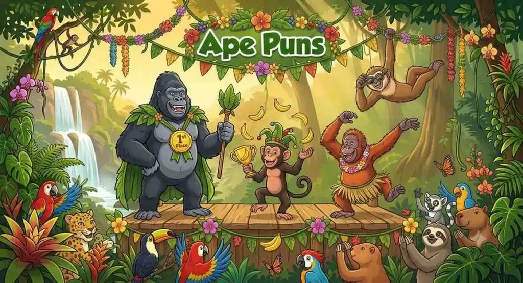 Funny apes celebrating together