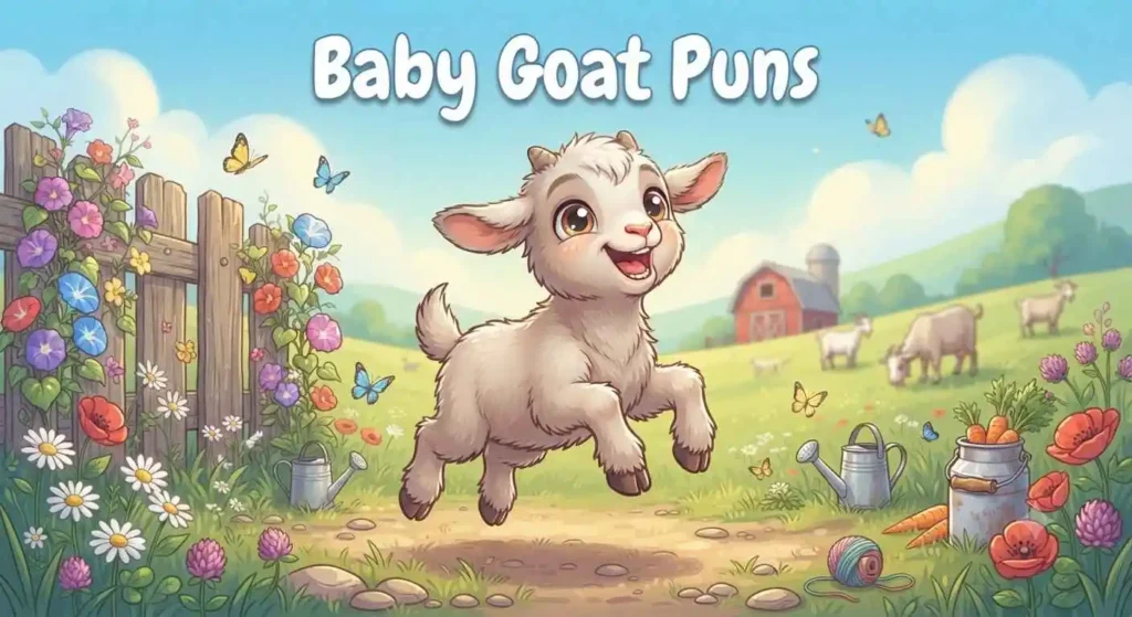 Cute baby goat playing outdoors