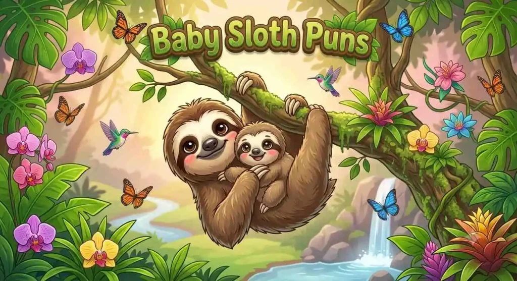 Baby sloth hugging branch