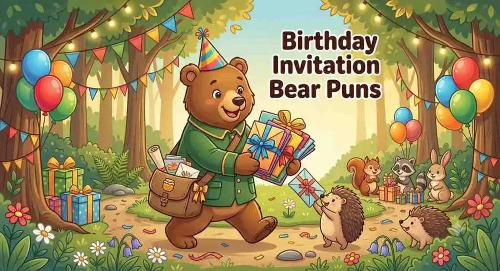 Bear delivering birthday invitation