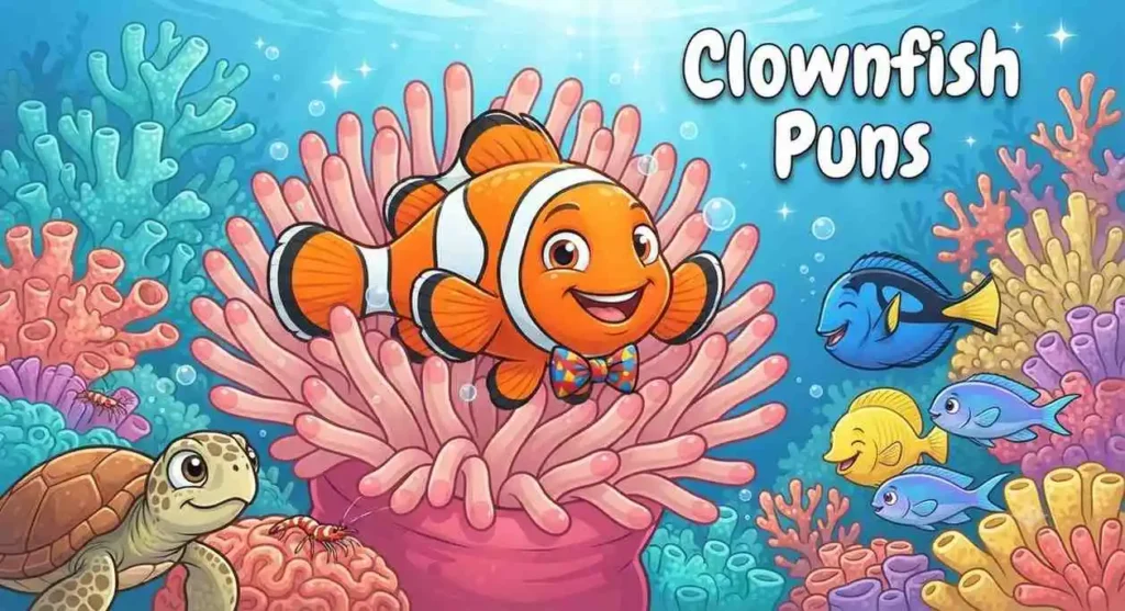 Funny clownfish hiding in coral