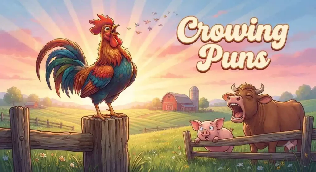Rooster crowing at sunrise