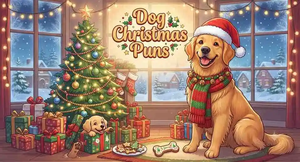 Cute Christmas dog smiling