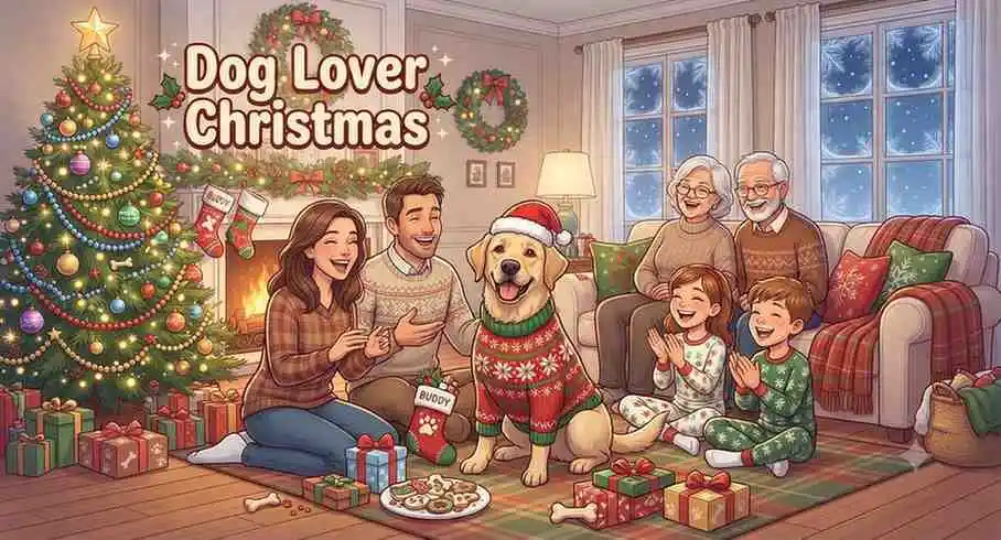 Family celebrating with dog