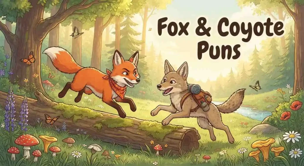 Playful fox meets coyote