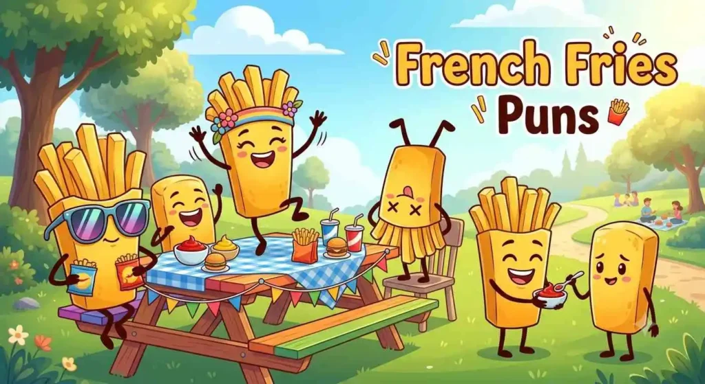 Funny fries characters having fun