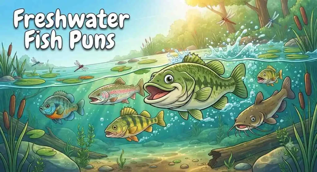 Happy freshwater fish swimming together