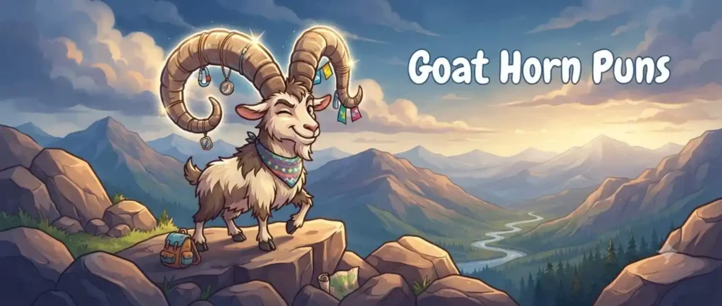 Funny goat with curved horns