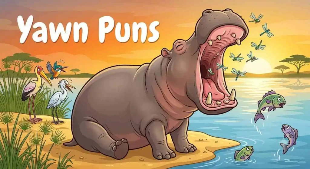 Sleepy hippo yawning widely