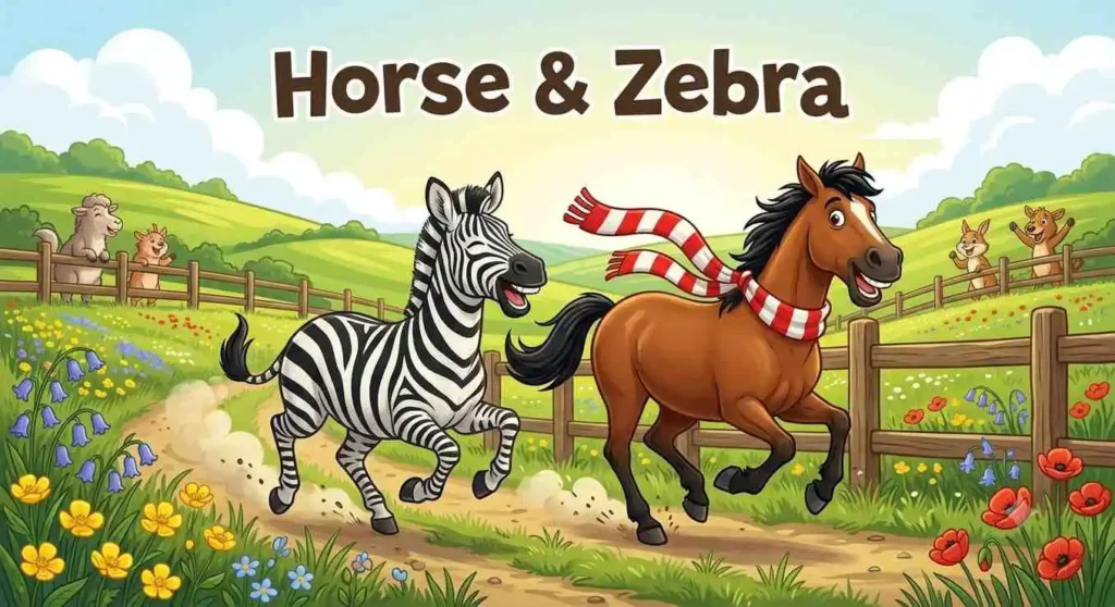 Horse and zebra friends