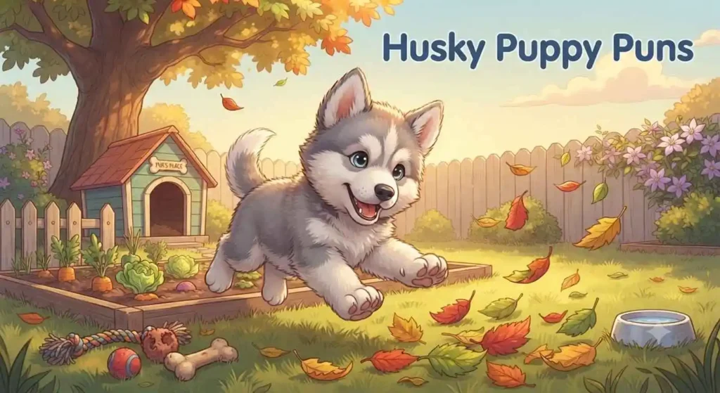 Playful husky puppy scene