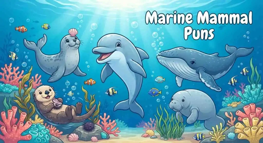 Funny marine mammals underwater together