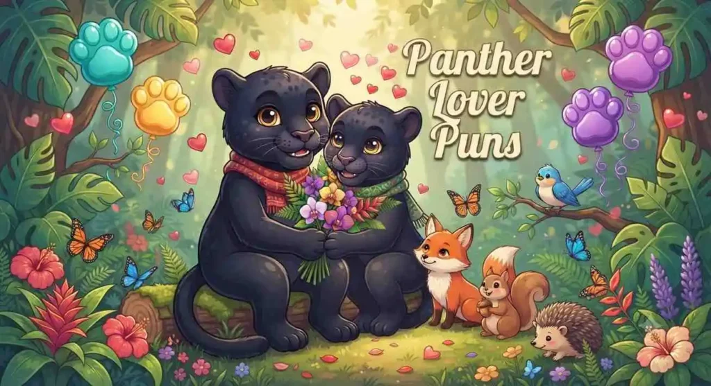Happy panther with hearts