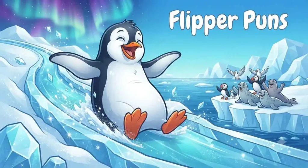 Penguin sliding with happy flippers