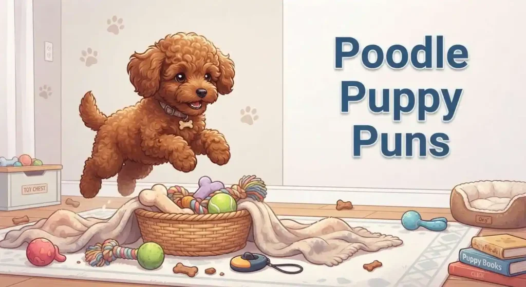 Funny poodle puppy playing