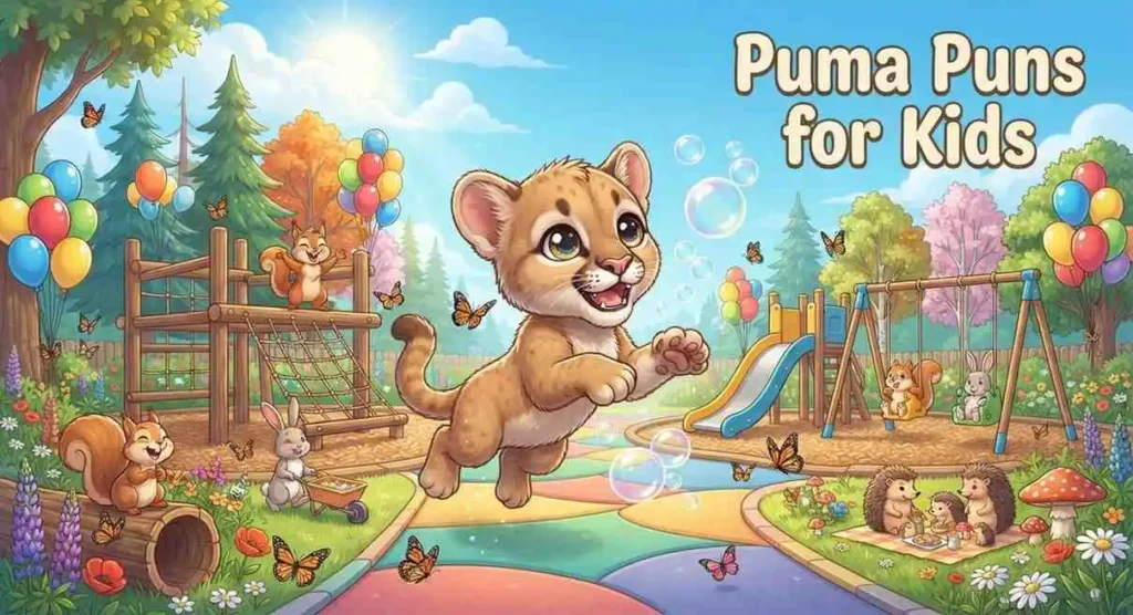 Cute puma with children