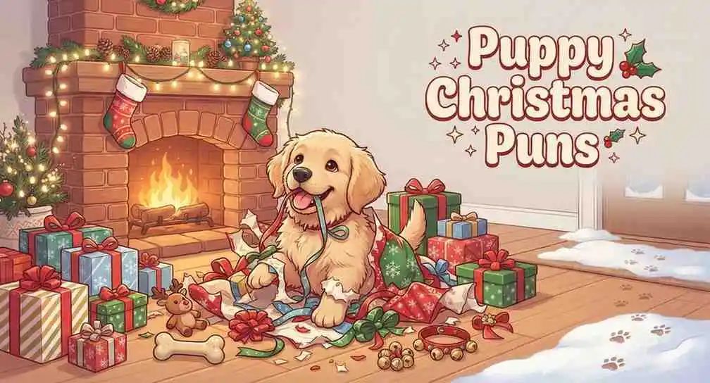 Christmas puppy opening presents