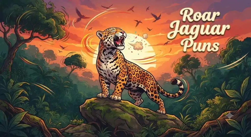 Roaring jaguar making jokes