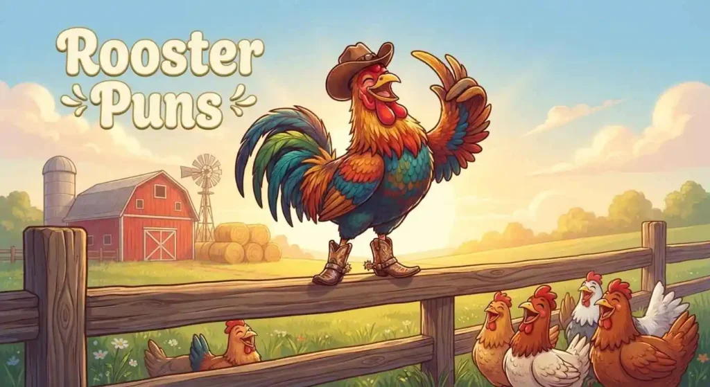 Colorful rooster making jokes