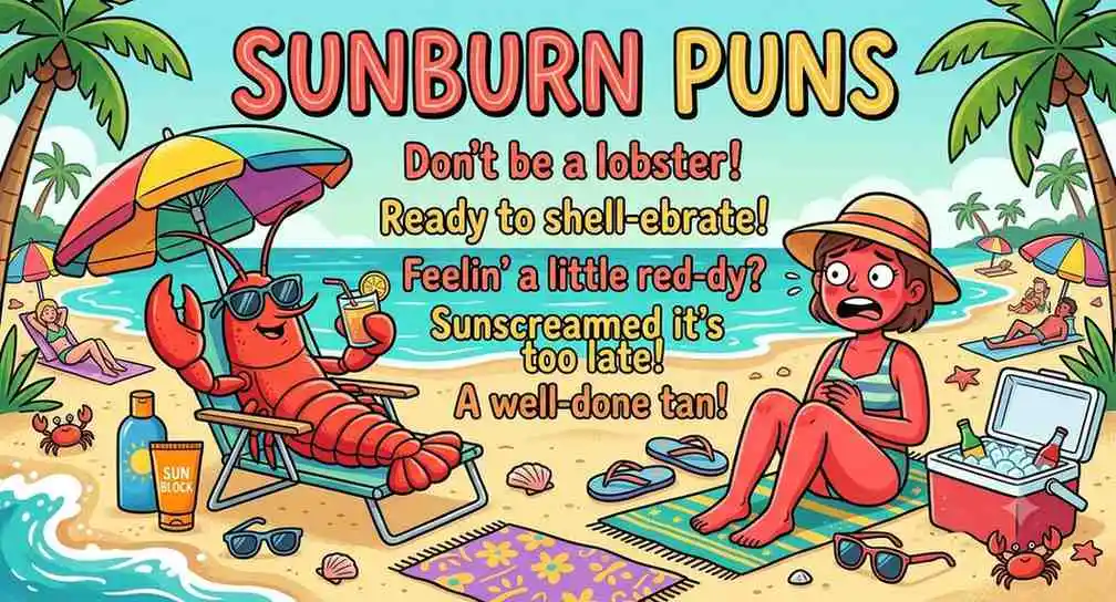 Funny sunburn beach scene