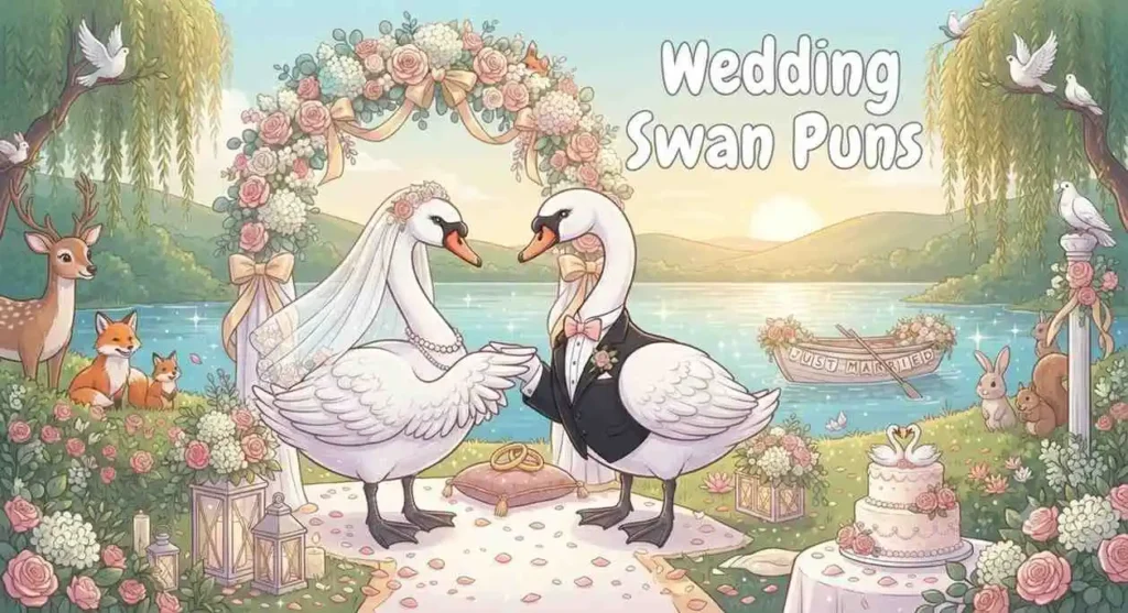 Bride and groom swans