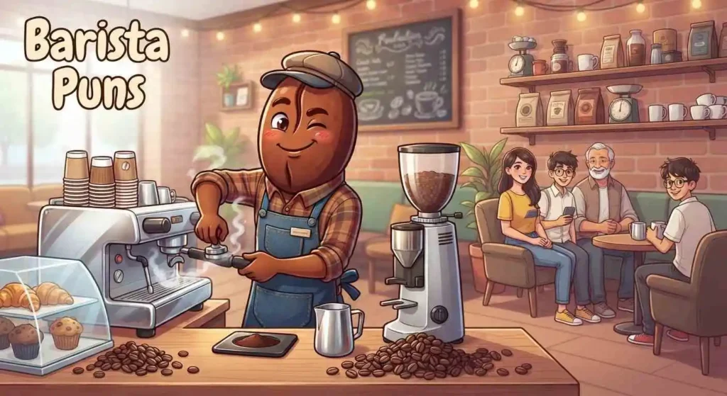 Funny barista making coffee