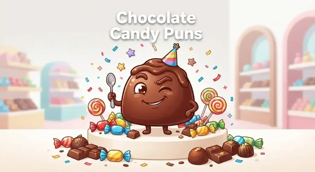 Funny chocolate candy pun illustration