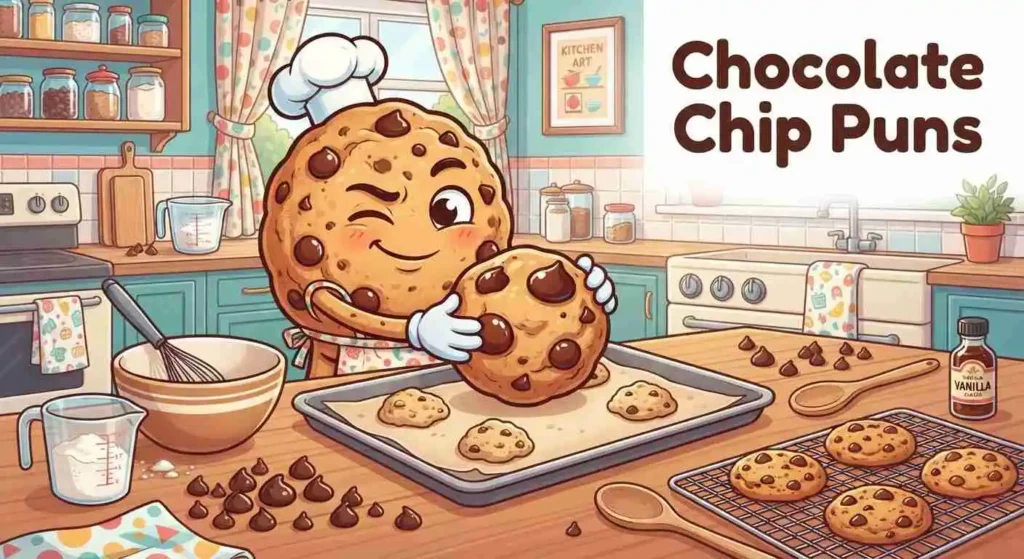 Chocolate chip cookie making funny expressions