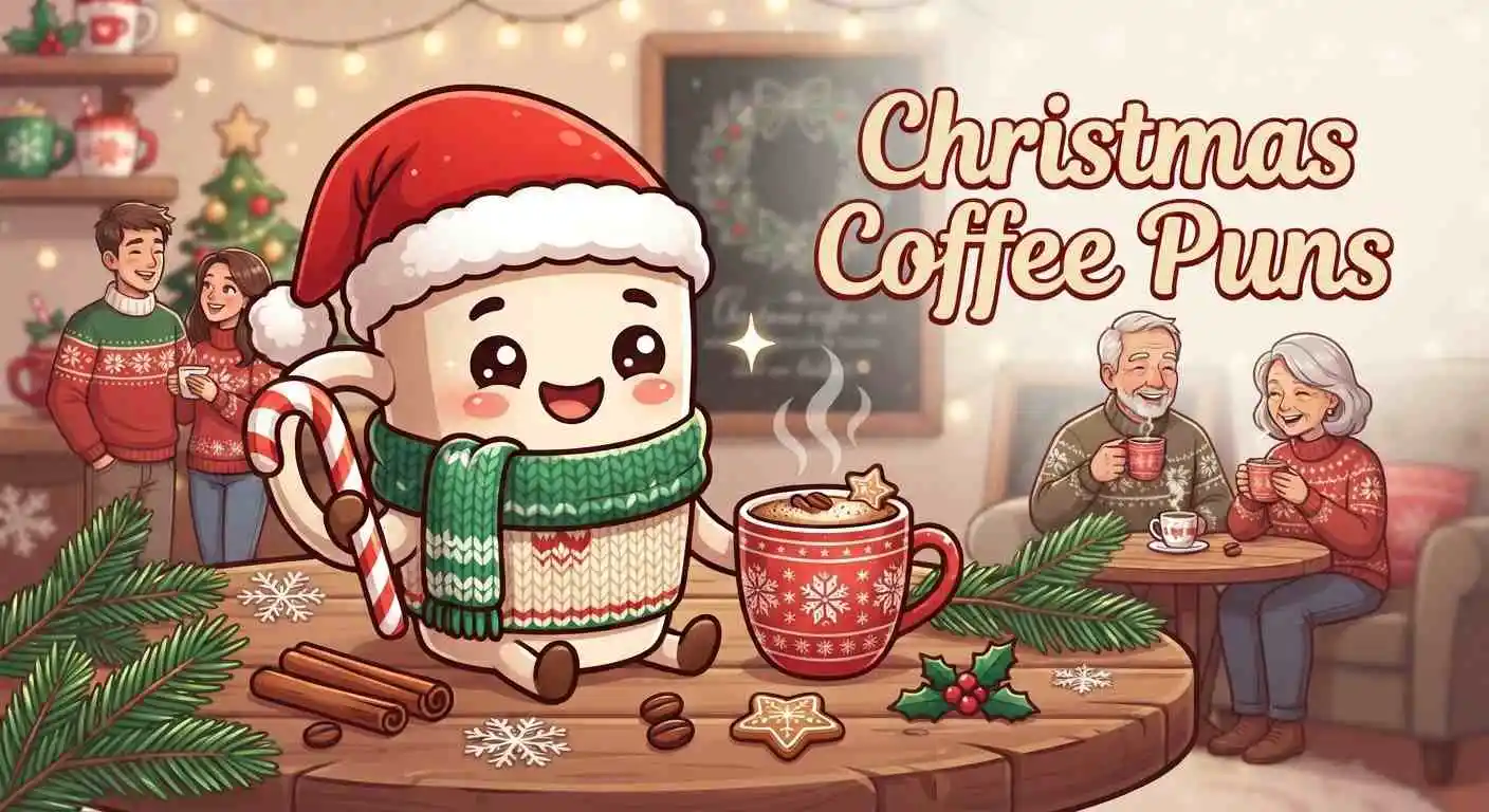 Christmas coffee puns illustration