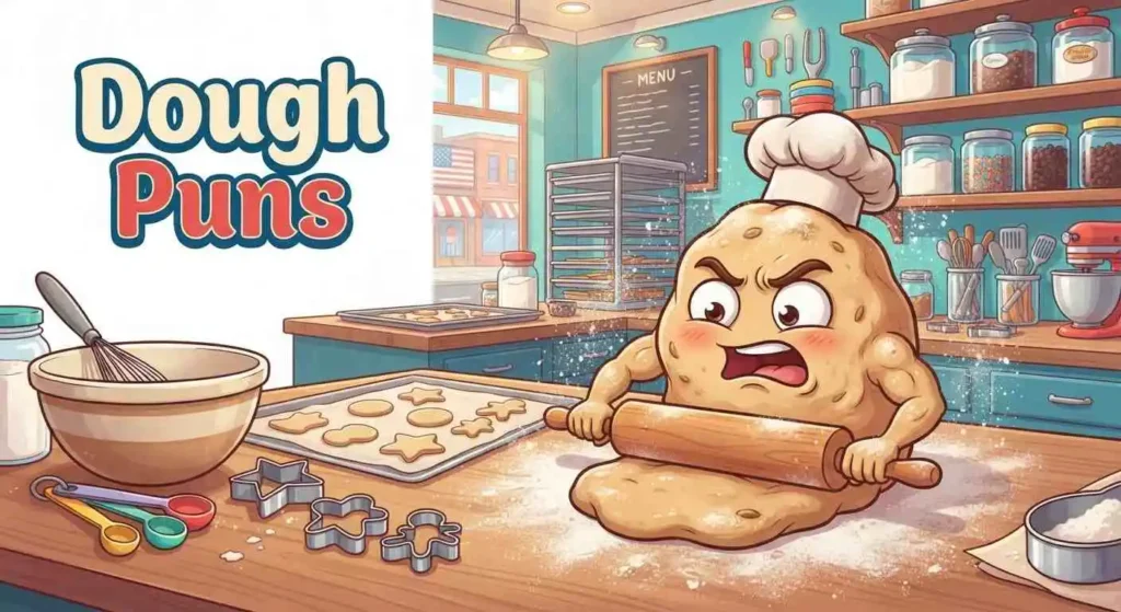 Funny cookie dough character baking cookies